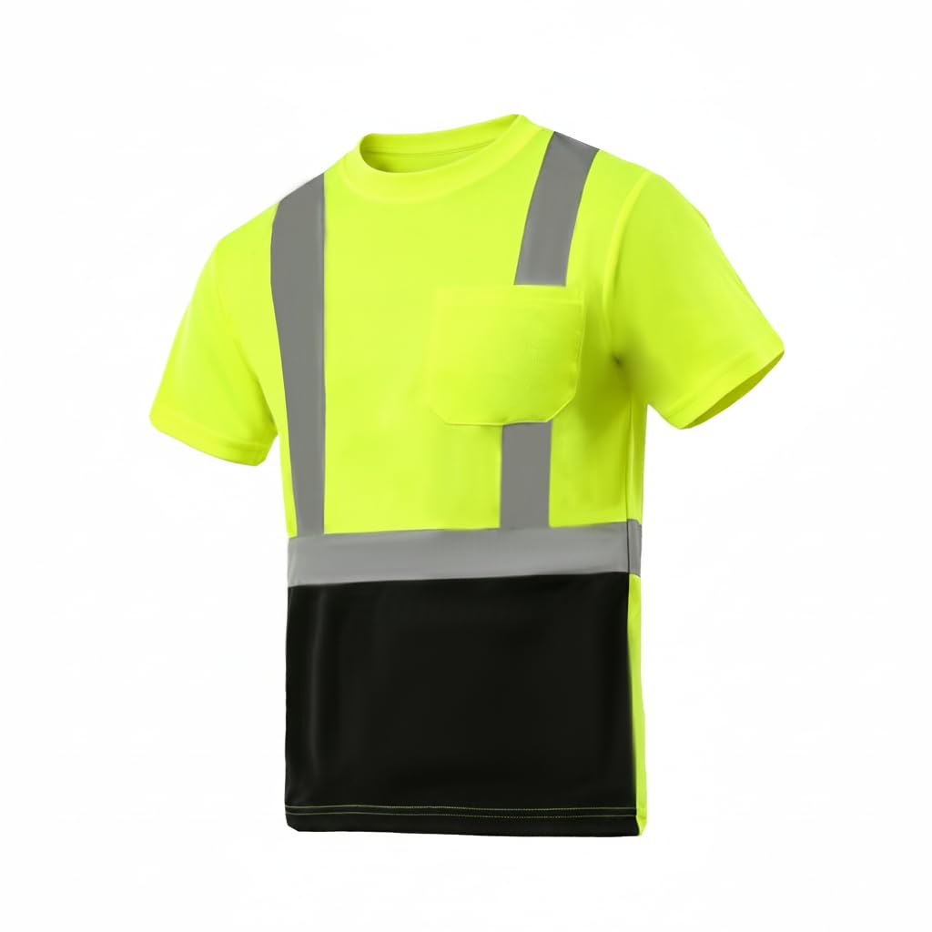 sesafety Hi Visibility Shirts for Men, Safety Shirts with Reflective Strips Class 2, Hi Vis Construction Work Shirt with Pocket Yellow XL