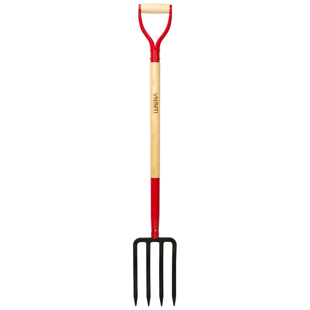 VNIMTI Garden Fork,4-Tine Spading Fork,Compost Fork,Steel Digging Fork,45Inch,Steel Y-Grip,Wooden Handle