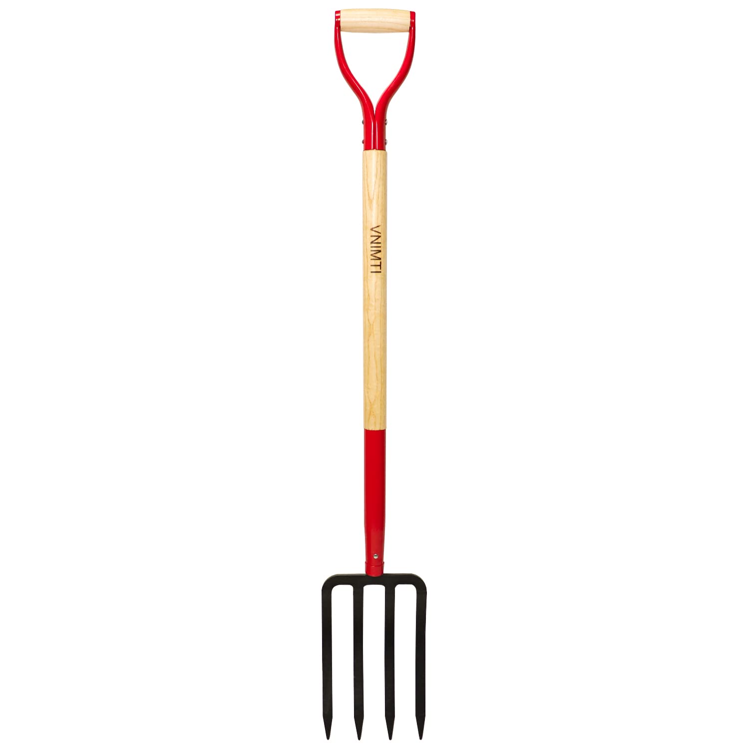 VNIMTI Garden Fork,4-Tine Spading Fork,Compost Fork,Steel Digging Fork,45Inch,Steel Y-Grip,Wooden Handle