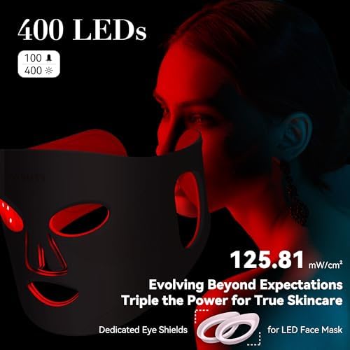 LED Face Mask Light Therapy, 4 Modes Portable Red Light Therapy for Face with 2000mAh Rechargeable Remote, Blue, Orange, 850NM Infrared & Red Light Mask, 400 LEDs for Anti-Aging, at Home