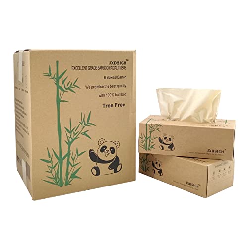 JXDSICH Bamboo Facial Tissues，soft nature bamboo facial tissue,100% virgin bamboo,Bulk carton of 8 boxes (100 Tissues per boxes,800 Tissues Total) | kraft paper Box, 3 Ply tissues