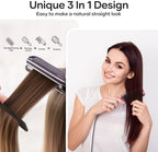 Hair Straightener Brush Straightening Comb - Ionic Heated Brush Straightener for Women, Plus 3x Dense Bristles Ceramic Styler for Thick Curly Hair, 16 Temps, 2 in 1 Flat Iron Brush Dual Voltage Travel