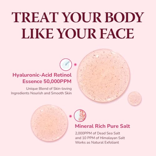 Daily Scrub & Body Wash - Exfoliating Body Scrub, Dead Sea Salt & Himalayan Pink Salt, Natural Moisturizing Body Wash, Retinol & Hyaluronic Acid Shower Gel, Korean Skincare 21.1oz