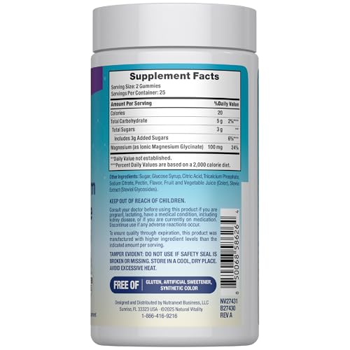 Natural Vitality Calm Magnesium Glycinate Gummies | Soup Grape Flavor | Non-GMO, Vegan & Gluten Free Supplement | 50 Count