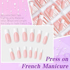 240pc French Tip Press on Nails Long Fake Nails with Glue and Adhesive Tab, False Acrylic Nails Press on Nails Square Nail Tips Artificial Glue on Nails Press ons Fingernail Stick on Nails