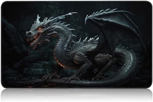 for MTG Game Playmat, for Magic TCG Rubber Play mat,Tabletop Card Playmats with Smooth Surface,Trading Card Inked Game Mat,Battle Game,Dragon in Black