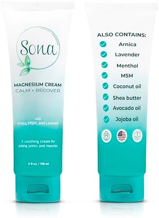 Magnesium Cream with Arnica, MSM, Menthol, and Lavender – Topical Magnesium Lotion for Sleep Support and Leg Cramps, Apply to Back, Legs, Feet and Neck – 4 oz