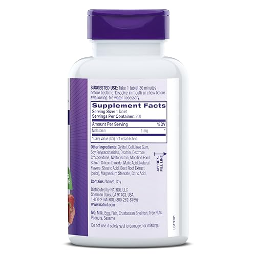 Natrol Fast Dissolve Melatonin 1 mg, Supplements for Restful Sleep, Sleep Support for Adults, 200 Strawberry-Flavored Melatonin Tablets, Up to a 200 Day Supply