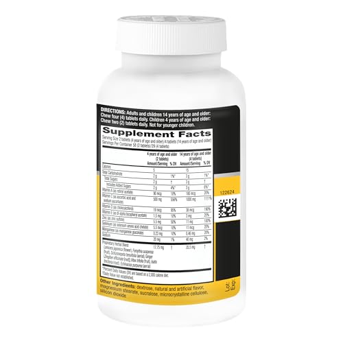 Airborne Vitamin C 1000mg (per Serving) - Citrus Chewable Tablets (116 Count in a Bottle), Gluten-Free Immune Support Supplement, with Vitamins A C E, Zinc, Selenium, Echinacea, Ginger, Antioxidants