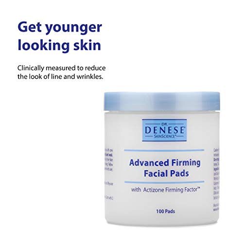Dr. Denese SkinScience Advanced Firming Facial Pads Exfoliator & Deep Pore Face Cleanser, Toner & Skin Care Glycolic Acid, Peptides & Aloe - Vegan, Paraben-Free, Cruelty-Free - 100 Count