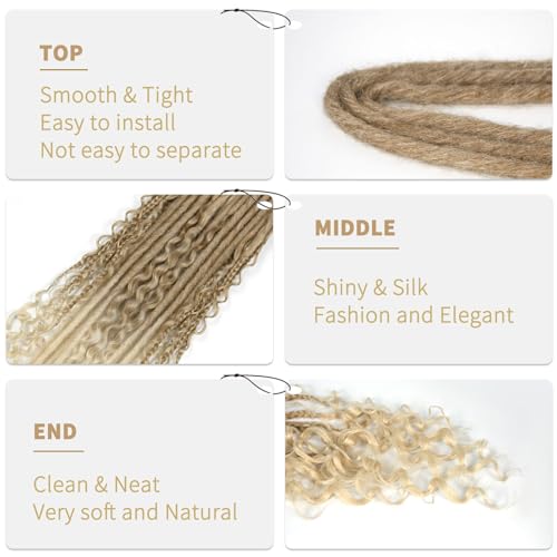 Boho Dreadlocks extension Synthetic Double Ends Dreadlocks with Curly Ended, 20 inches 5 Strands Fish-Bone Braids, Handmade Soft DE Dread Locks (DE 27/613, 24inch)