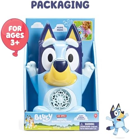 BLUEY NO Spill Musical Bubble Machine | Bubble Toy for Baby, Toddlers and Kids | Amazon Toys Exclusive with 16 oz of Extra Bubble Solution (Bubble Solution Bottle Colors Will Vary)