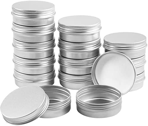 TUZAZO 24Pack 2 Oz Aluminum Tin Cans with Screw Lid and Labels, Refillable Travel Sized Cosmetic Containers Small Tins for Salves, Lotion Bars, Beard Balms, Candles
