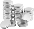 TUZAZO 24Pack 2 Oz Aluminum Tin Cans with Screw Lid and Labels, Refillable Travel Sized Cosmetic Containers Small Tins for Salves, Lotion Bars, Beard Balms, Candles