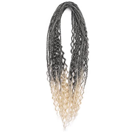 Boho Dread Synthetic Double Ended Dreadlock Extensions with Boho Box Braids 24inches 10 Strands Thin Soft Black to Blonde DE Dreadlock Extensions (Boho 10 Strands, T1B/613)