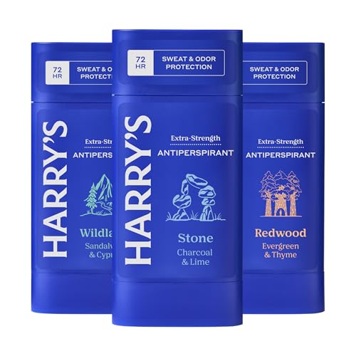 Harry's Extra-Strength Antiperspirant Deodorant, Sweat & Odor Control Antiperspirant for Men, Variety Pack - Stone, Redwood, Wildlands, 2.5 oz Pack of 3