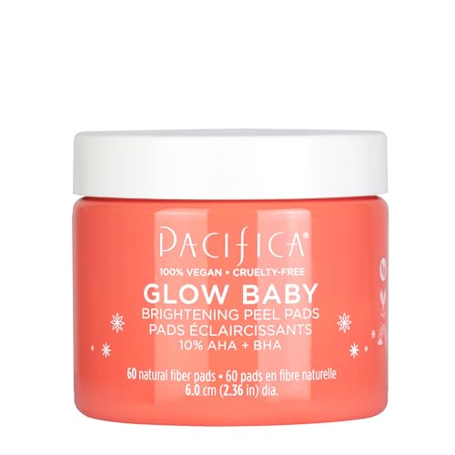 Pacifica Beauty Glow Baby Brightening Peel Pads 10% AHA + BHA, Skincare, Exfoliating, Skin Texture, Minimize Pores, For All Skin Types, Fragrance Free, Clean Skin Care, Vegan - 60 Pads (1 Count)