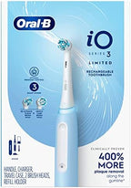 Oral-B iO Deep Clean Rechargeable Electric Powered Toothbrush, Icy Blue with iO Series 3 Limited, 2 Brush Heads and Travel Case - Pressure Sensor to Protect Gums - 3 Cleaning Settings - 2 Minute Timer