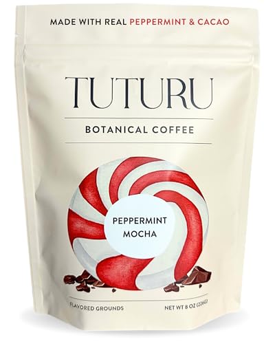 Organic Peppermint Mocha Ground Coffee - Real Peppermint & Cacao - Medium Roast, Organic Flavored Coffee - Smooth Low-Acid - Perfect for Drip, Pour Over or Cold Brew - 8 oz, 22 Servings