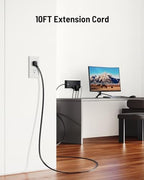 Surge Protector Power Strip 4800J, LeZone 10Ft Long Extension Cord Flat Plug, 12 Outlets 2 USB C 2 USB Ports, Wall Mountable, 20W Desk Charging Station, Black
