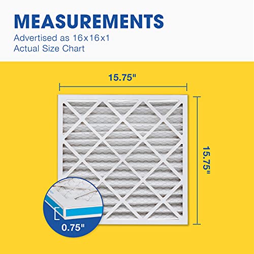 Aerostar 16x16x1 MERV 11 - 6 Count - Pleated HVAC, Furnace & Air Conditioner Filters - Removes Dust, Cold & Flu Germs, Lint, Mold, Pet Dander, Allergy-Causing Pollen, Smog & Smoke