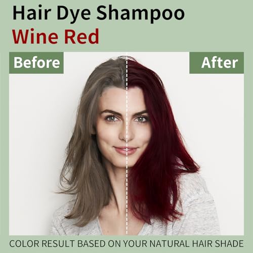 Hair Dye Shampoo for Gray Hair, 3 In 1 Natural & Long-Lasting Hair Color Shampoo, Instant Magic Hair Dye, Herbal Treated for Men Women,16.9 fl.oz (Wine Red)