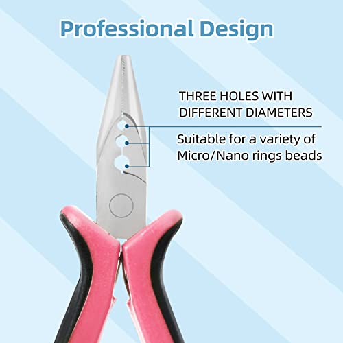 Microlinks Hair Extensions Kit,3PCS 3 Holes Mini Microlinks Pliers,Hair Extensions Tools,Micro Links Opener and Removal Tool for Micro Nano Rings Beads Extensions or Feather Extensions,Pink