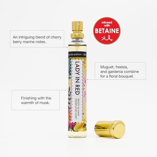 Esha Body & Hair Perfume Mist - Eau de Parfum for Women - Infused with Betaine - Cherry, Berry, and Ocean Surrounded in Musky Vanilla - (LADY IN RED)