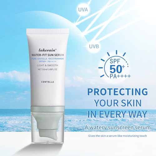 Centella Sunscreen SPF 50, Madagascar Water-Fit Face Sun Serum, Long-Lasting Protection and Defens UV for All Skin.(Blue) ﻿
