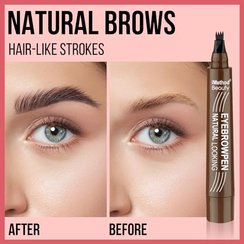 iMethod Eyebrow Pen - Eyebrow Pencil Magical Upgraded Eye Brow Pencils for Women with 4 Fork Tip & Spoolie Brush for Hair-Like Defined Natural Brows, Last All-Day, Microblading Eyebrow Pen, Black