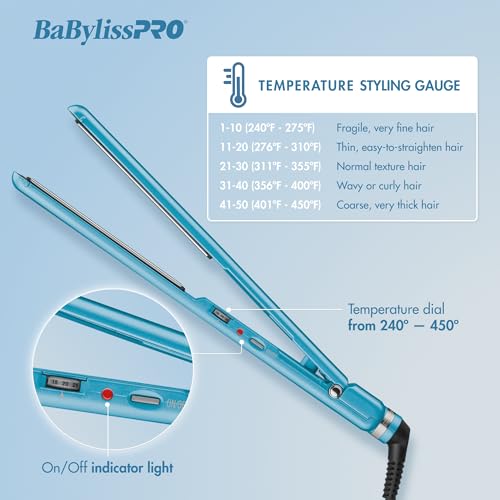 BabylissPRO Nano Titanium Ultra-Thin Hair Straightener, Professional Flat Iron For All Hair Types