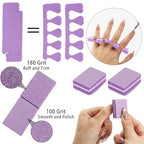 102pcs Toe Separators Set - Premium Pedicure Tool Super Soft Pedicure Toe Separator- Mini Nail Buffer Block File 80/100 Grit 2 Sided, Purple