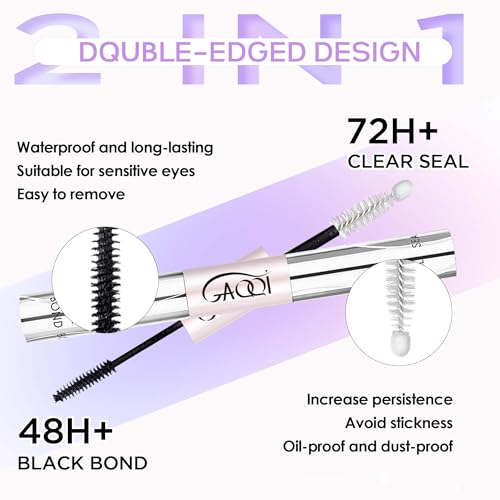 GAQQI Lash Cluster Glue & Lash Glue Remover, Lash Bond and Seal Waterproof, Long Lasting Eyelash Glue Strong Hold, Gentle Eyelash Remover for DIY Lashes(Glue+Remover Set)