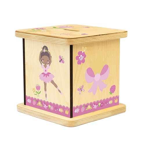 Wooden Piggy Bank for Kids and Adults, Personalized Gift Handmade in USA by BloomOwl, Custom Piggy Bank, Personalized Banks for Kids, Gifts for Baby Boys and Girls (Dance)