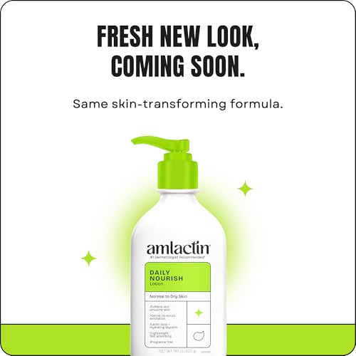 AmLactin Daily Nourish Therapeutic Body Lotion for Dry Skin - No-Scrub Exfoliator and Moisturizer 12% Lactic Acid Lotion,14.1 oz (Packaging May Vary),(Pack of 2)