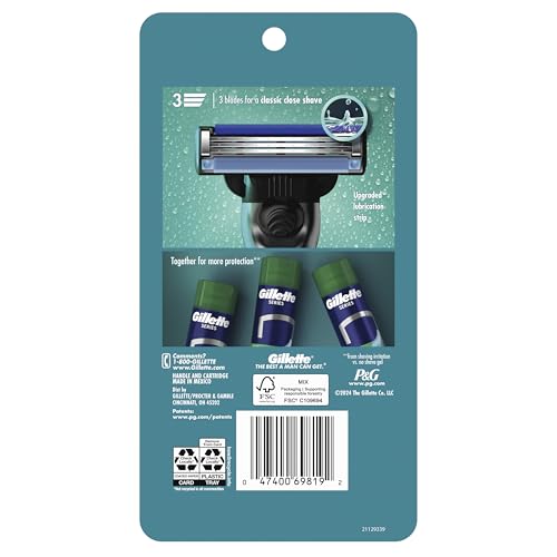 Gillette Mach3 Shaving Razor for Men, 1 Gillette 3-Blade Razor Handle for Men’s Grooming, 10 Razor Blade Refills, Razor Blades with Lubrication Strip