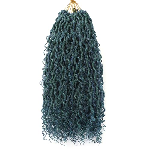 Goddess Locs Crochet Hair Blue&Green Mixed Color, 18 Inch Curly Faux Locs Crochet Hair For Women, Pre Looped Boho Hippie River Locs Crochet Hair,Synthetic Hair Braids(18 in, 5 Packs,Blue/Green#)