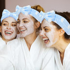 Semato Bachelorette Party Favor Set - Bride and Bridesmaid Spa Headbands, Skincare Head Bands for Women, Cute Bow Party Supplies (Blue Dot)