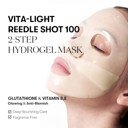 VT COSMETICS Vita-Light Reedle Shot 100 2-Step Hydrogel Mask(34.5gx4ea), Intensive Glowing, Exosome Glutathione Face Mask, Overnight Melting Mask, Korean Facial Mask