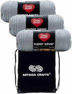 Red Heart Super Saver Dusty Grey E300-340 (3-Skeins - Same Dye Lot) Worsted Medium #4 Acrylic Yarn for Crocheting and Knitting with Project Bag