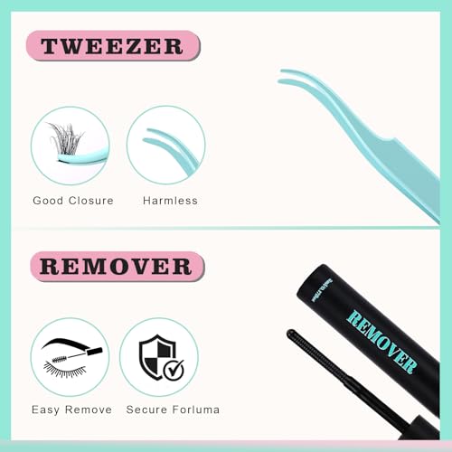 Fluffy Lash Clusters Kit 80D+100D DIY Lash Extension Kit With 10-18MM Thick Individual Lashes Cluster Lash Bond and Seal Remover Tweezers for Eyelash Extension at Home(KIT-80D+100D-280Pcs)