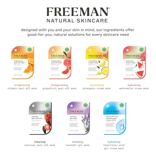 Freeman Naturals Facial Mask 12 Piece Variety Bundle, Peel-Off, Gel & Cream Face Masks, Hydrating, Brightening, & Nourishing Skincare, Natural Ingredients, Travel Size, 0.33 fl. oz./10 ml Sachets