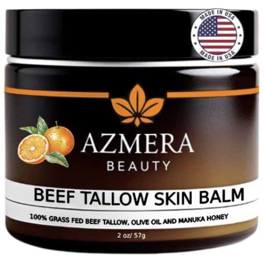 100% Grass-Fed Beef Tallow Balm, Moisturizing Cream with Manuka Honey, Beeswax & Olive Oil – Handmade All-Natural Skincare for Soft, Smooth Skin(2oz) (2oz, Orange)