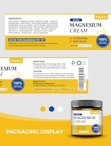 Magnesium Cream for Sleep - Topical Magnesium Lotion for Leg Cramps & Pain, Muscle Relaxation, Calm - Natural Body Butter for Deep Hydration - Safe for Kids (Vanilla)