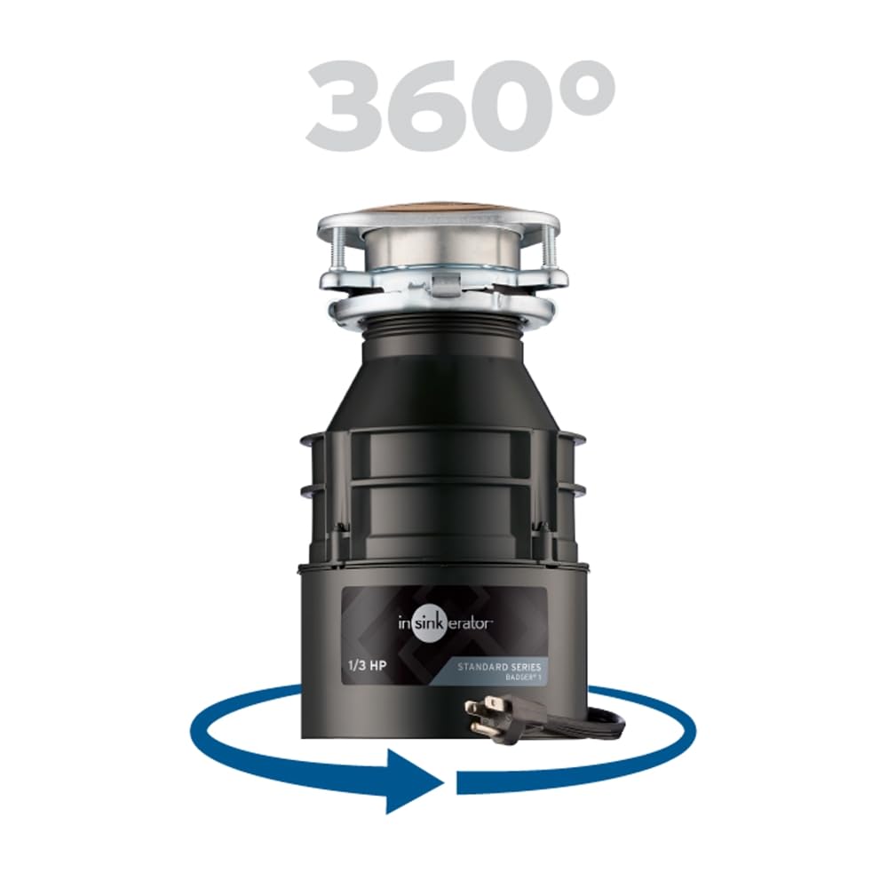 InSinkErator Badger 1 Garbage Disposal with Power Cord, Badger Series 1/3 HP Continuous Feed Food Waste Disposer