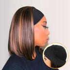 xccoco Highlight Headband Wigs for Black Women Short Brown Yaki Straight Hair Headband Wig Put On and Go Glueless Wig Natural Looking Synthetic Wig with Headband,12inch