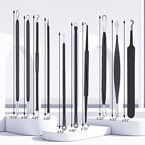 MENOLY Pimple Popper Tool Kit 10 Pcs Blackhead Remover Tool Zit Popper for Blemish, Pimple Comedone Extractor Acne Tool for Blackheads, Acnes, Whiteheads Nose Face Tools with Leather Bag