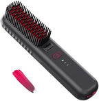 Cordless Hair Straightener Brush, Portable Mini Straightening Brush for Travel, Negative Ion Hot Comb Hair Straightener for Women, Rose Red