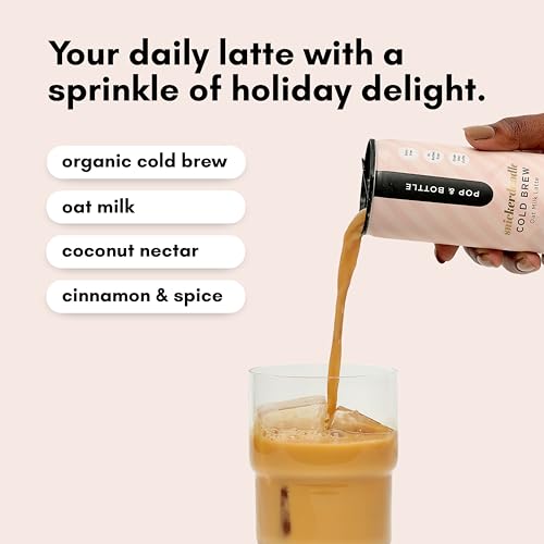 Pop & Bottle Oat Milk Lattes- Cold Brew, Cold Brew Coffee Cans, Canned Coffee, Iced Coffee, Organic, Dairy Free, Gluten Free, Lightly Sweetened with Coconut Nectar- Snickerdoodle, 8 Fl Oz (12 Pack)