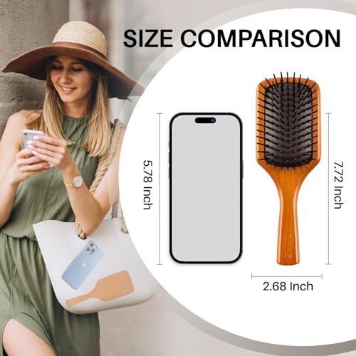 RHOS Wooden Paddle Brush With Nylon Bristles - Cushion Square Design for Detangling and Massaging All Hair Types (Men & Women)
